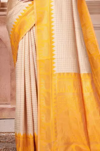 Cream woven design zari kanjeevaram saree
