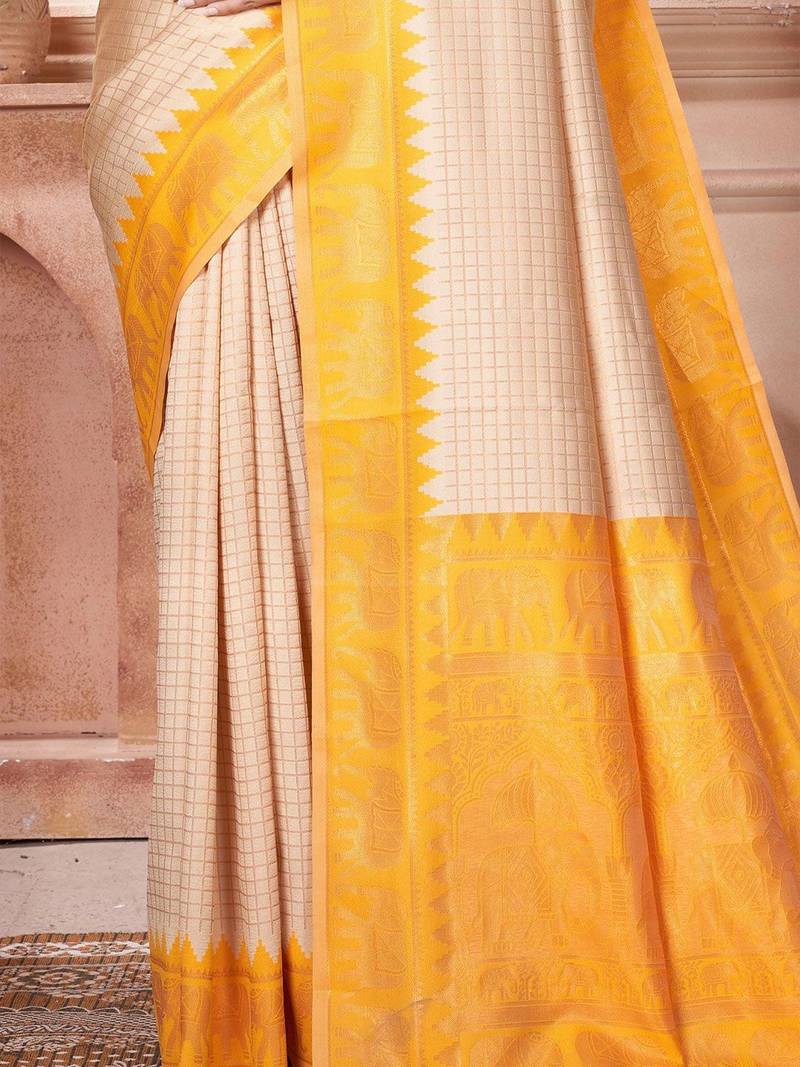 Cream woven design zari kanjeevaram saree