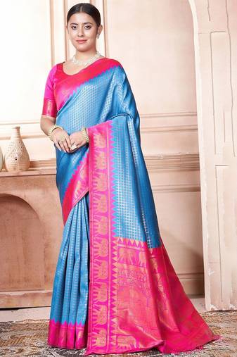 Blue woven design zari kanjeevaram saree