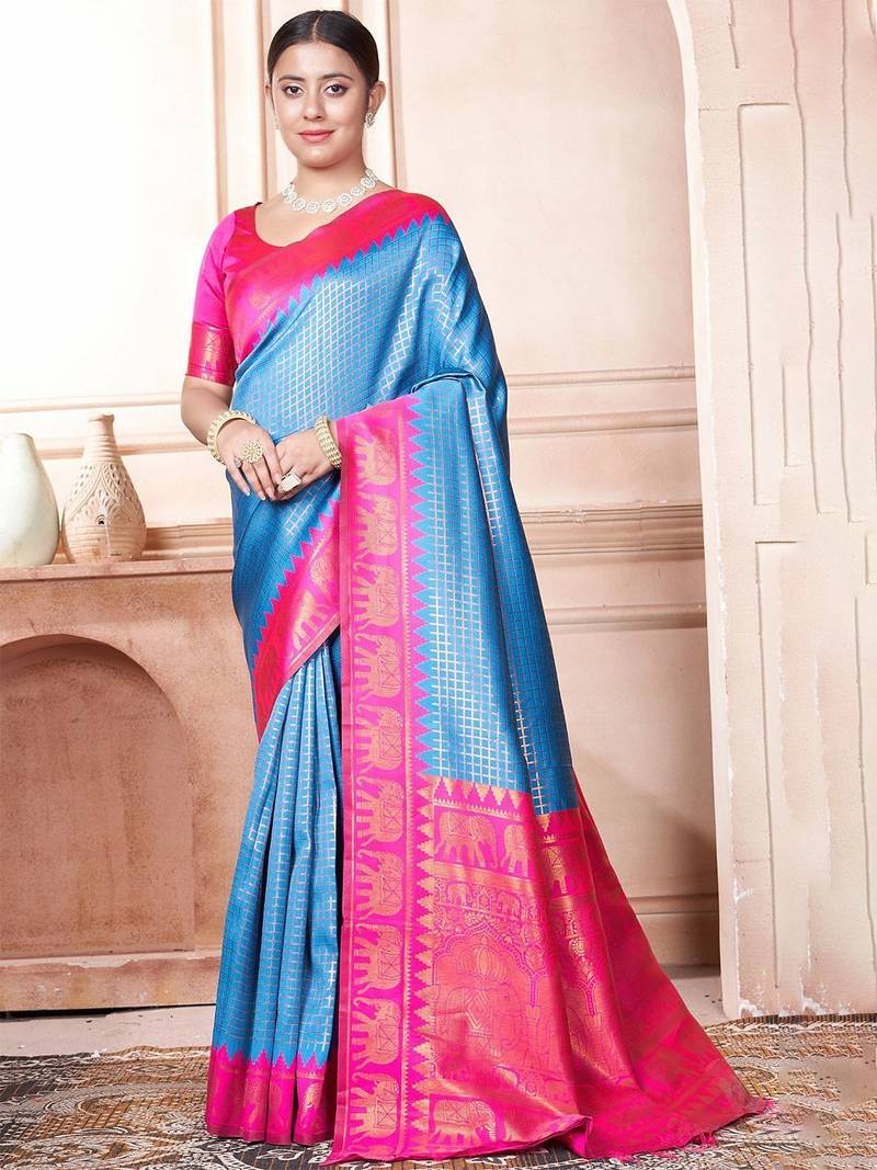 Blue woven design zari kanjeevaram saree