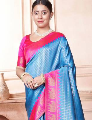 Blue woven design zari kanjeevaram saree 2