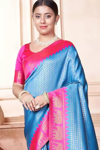 Blue woven design zari kanjeevaram saree