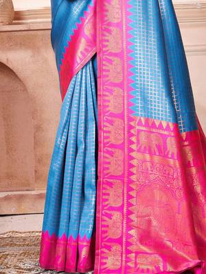 Blue woven design zari kanjeevaram saree 3