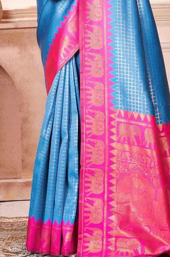Blue woven design zari kanjeevaram saree