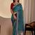 Teal bandhani embroidered silk blend designer saree