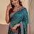 Teal bandhani embroidered silk blend designer saree