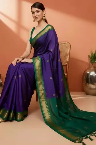 Purple ethnic motifs zari art silk kanjeevaram saree
