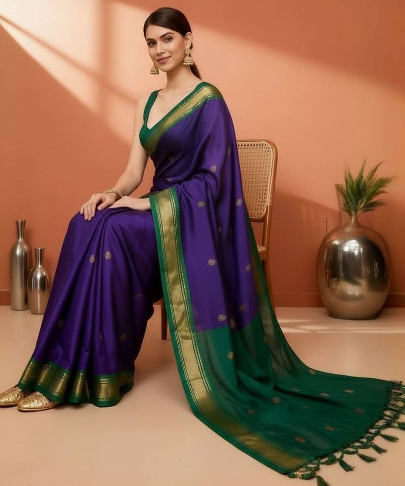 Purple ethnic motifs zari art silk kanjeevaram saree