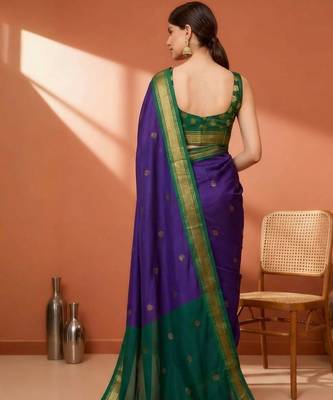 Purple ethnic motifs zari art silk kanjeevaram saree 2