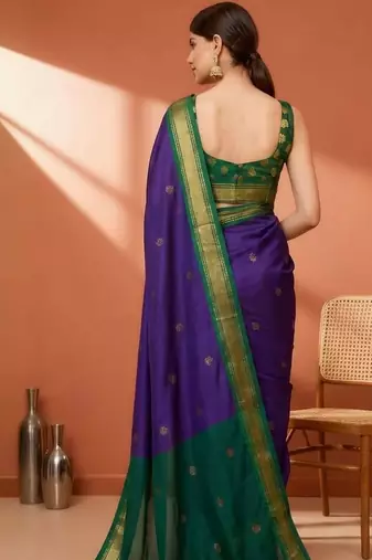 Purple ethnic motifs zari art silk kanjeevaram saree