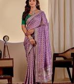 Purple batik embroidered silk blend designer saree
