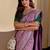 Purple batik embroidered silk blend designer saree