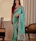 Teal bandhani zari silk blend designer saree
