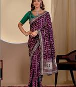 Purple bandhani zari silk blend designer saree