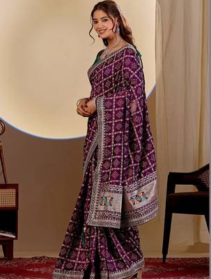Purple bandhani zari silk blend designer saree 2