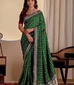 Green bandhani zari silk blend designer saree