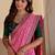 Pink bandhani embroidered silk blend designer saree