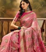 Pink floral woven design zari organza patola saree