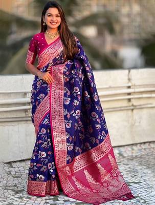 Violet woven design zari kanjeevaram saree 1