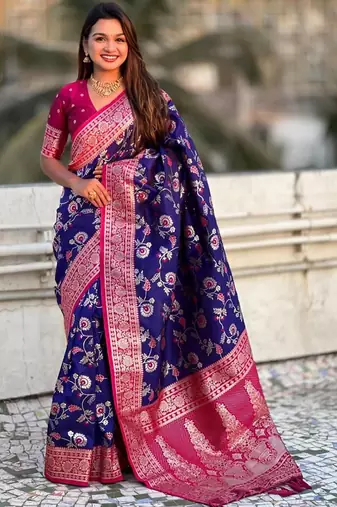 Violet woven design zari kanjeevaram saree