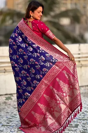Violet woven design zari kanjeevaram saree
