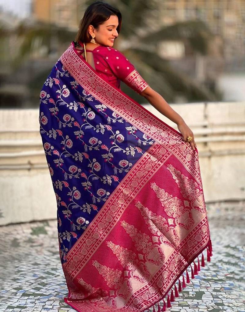 Violet woven design zari kanjeevaram saree