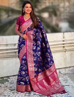 Violet woven design zari kanjeevaram saree 3