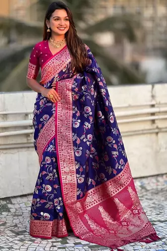 Violet woven design zari kanjeevaram saree