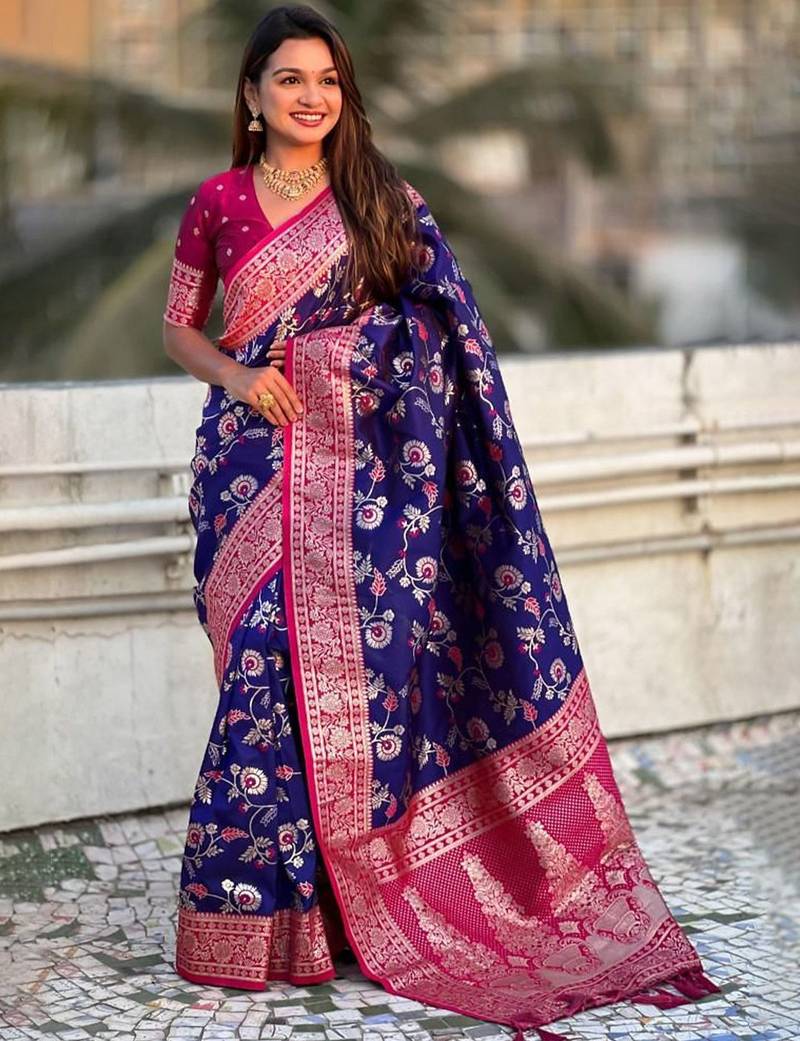 Violet woven design zari kanjeevaram saree