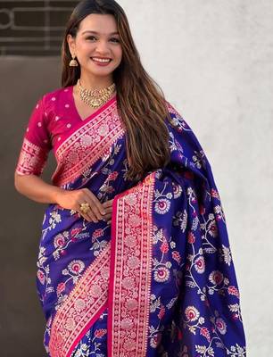 Violet woven design zari kanjeevaram saree 4