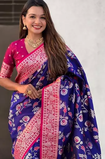 Violet woven design zari kanjeevaram saree