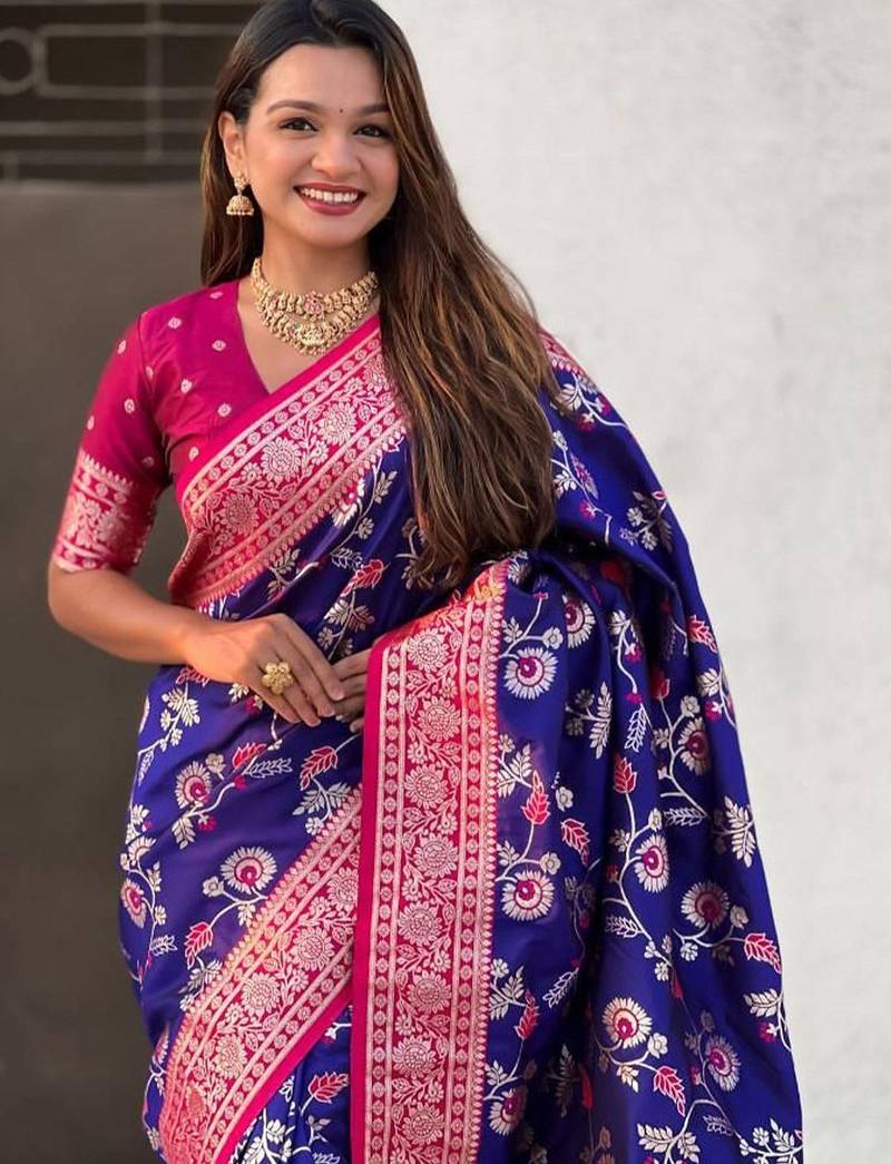 Violet woven design zari kanjeevaram saree