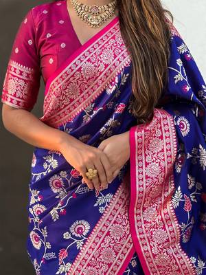 Violet woven design zari kanjeevaram saree 5