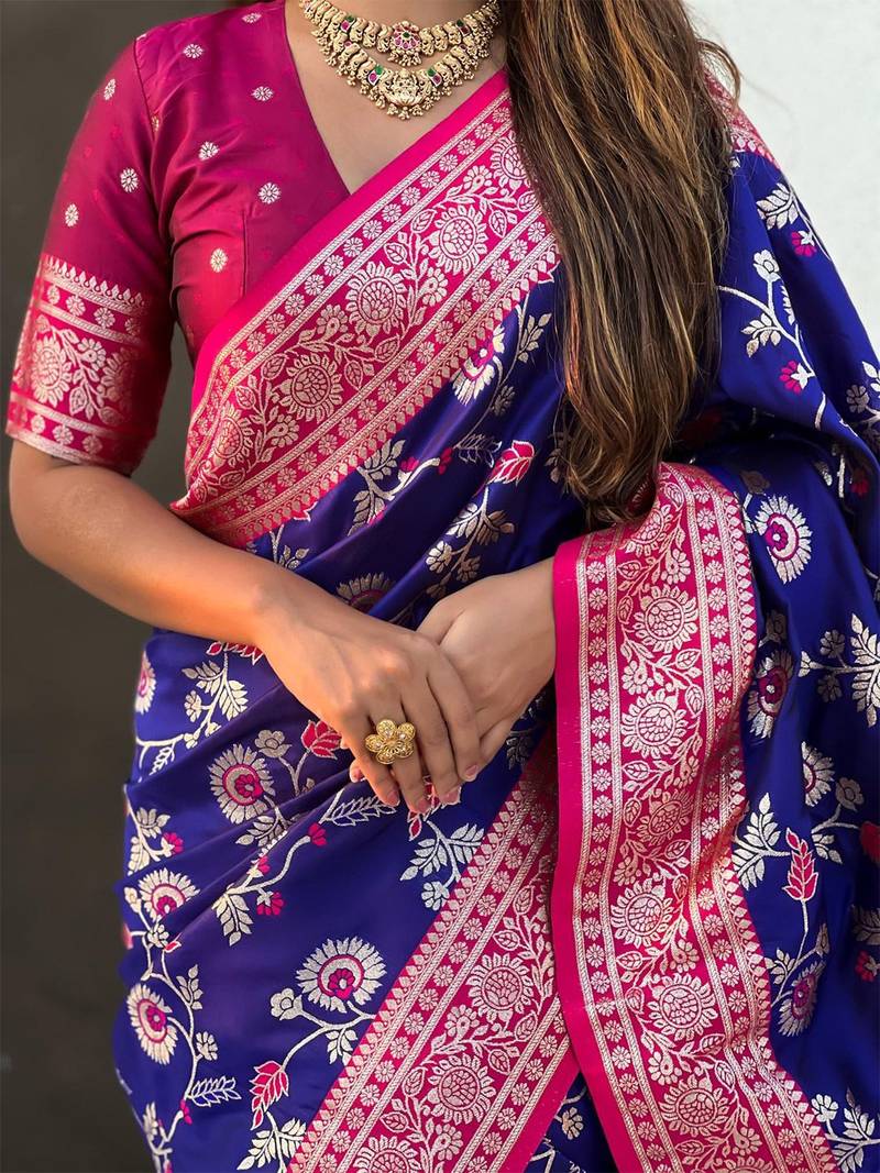 Violet woven design zari kanjeevaram saree