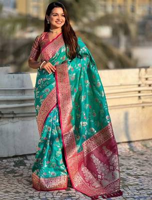 Green woven design zari kanjeevaram saree 1