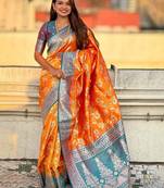 Orange women woven design kanjeevaram saree