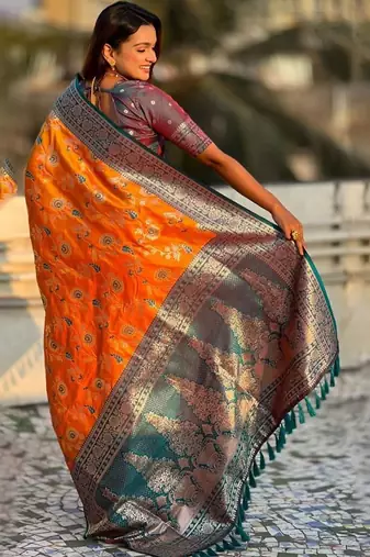 Orange women woven design kanjeevaram saree