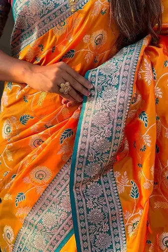 Orange women woven design kanjeevaram saree