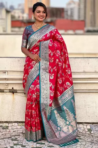 Pink woven design zari kanjeevaram saree