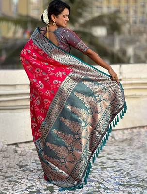 Pink woven design zari kanjeevaram saree 2