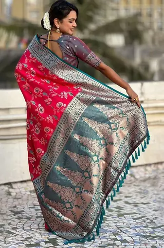 Pink woven design zari kanjeevaram saree