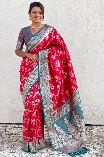 Pink woven design zari kanjeevaram saree