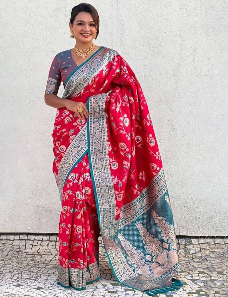 Pink woven design zari kanjeevaram saree