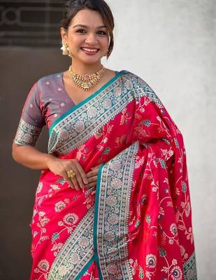 Pink woven design zari kanjeevaram saree 4