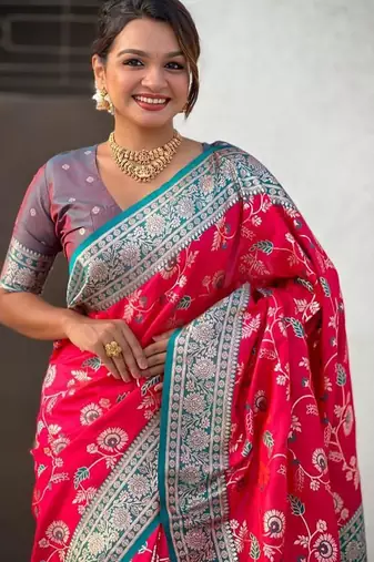 Pink woven design zari kanjeevaram saree
