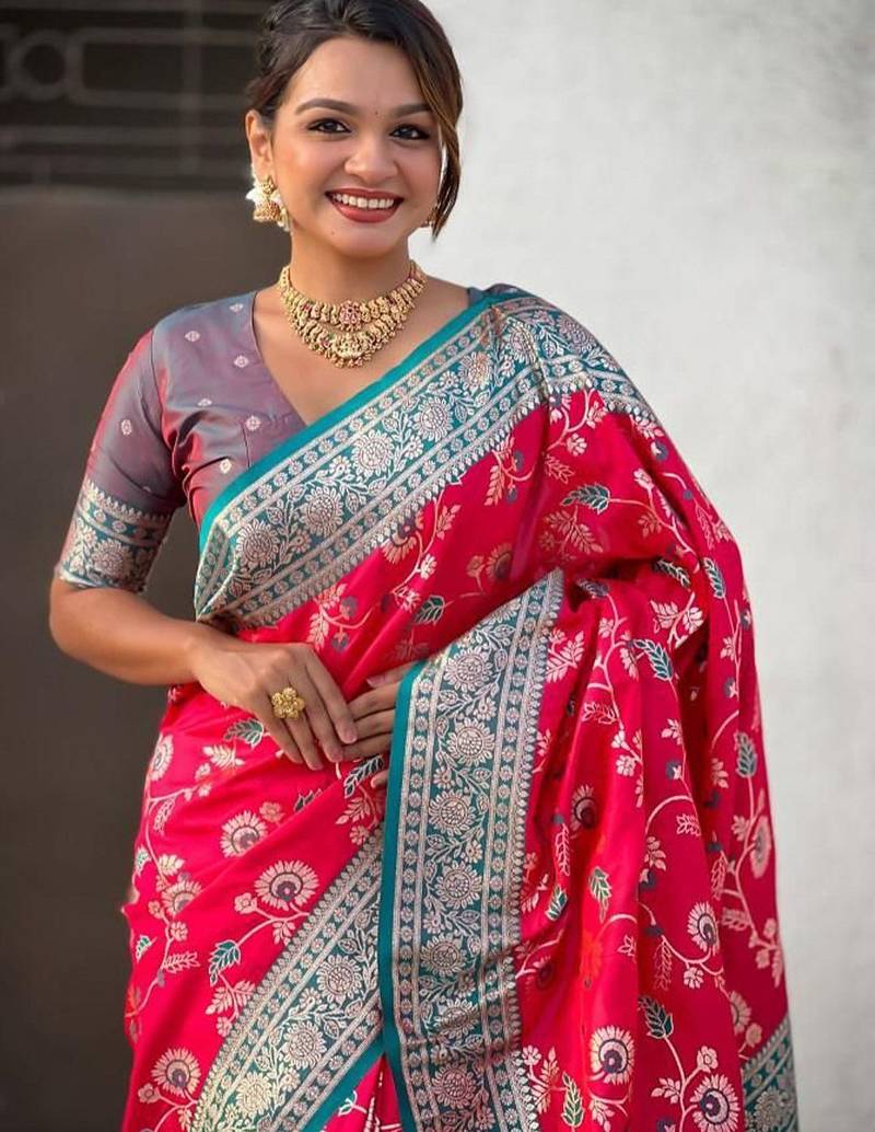 Pink woven design zari kanjeevaram saree
