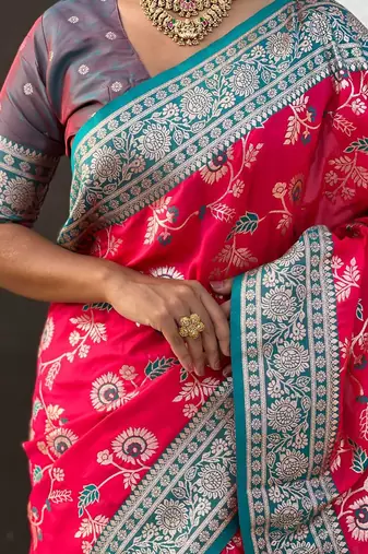 Pink woven design zari kanjeevaram saree