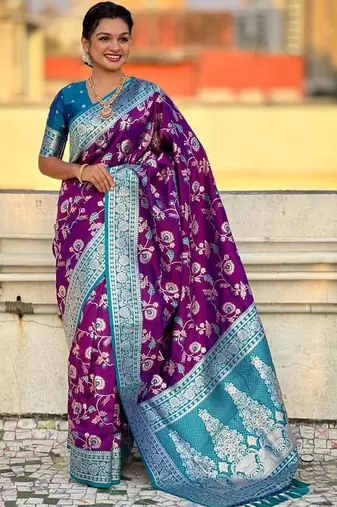 Purple woven design zari kanjeevaram saree