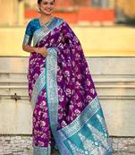 Purple woven design zari kanjeevaram saree