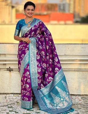 Purple woven design zari kanjeevaram saree 2
